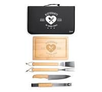 ''Ristorante h24'' Set Barbecue Personalizzato con Tagliere in Legno, Custodia Nera e Utensili Professionali, 6 Pezzi Coltello Intagliatore Pinzetta Spatola Idea Regalo Festa dei nonni papà Natal