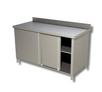 Ristotecno Tavolo acciaio Inox armadiato con scorrevoli e alzatina - Prof. 60 cm - 100x60x85H, SENZA ruote