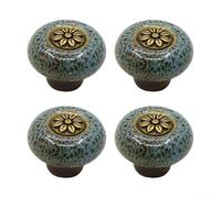 Risveglio 4 pomelli in ceramica retrò per maniglie delle porte, pomelli rotondi per cassetti, armadi, cassettiere, mobili, in lega di zinco, con viti da 25 mm (blu)