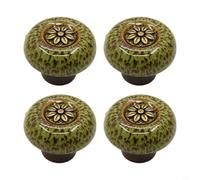 Risveglio 4 pomelli in ceramica retrò per maniglie delle porte, pomelli rotondi per cassetti, armadi, cassettiere, mobili, in lega di zinco, con viti da 25 mm (verde)