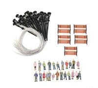 Risveglio 49Pcs HO OO Scale Model Figure, Panchine Lampioni, Persone Dipinte per layout del treno, Stazione Plat forme Street Scenes