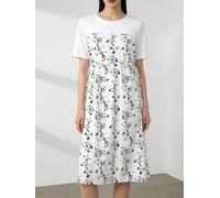 Risveglio Abito sottoveste Boho con punto smock sulla schiena per vacanze | per design con scollo a V, vestibilità ampia, motivo con stampa floreale, adatto per primavera, estate, autunno, inverno