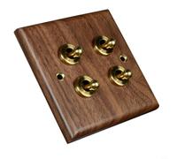 Risveglio Artisan - Placca per interruttore in legno di noce, copertura per interruttore a parete, 86 x 86 mm, design retrò per il controllo dell'illuminazione, marrone (4 gang)
