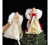 Risveglio Bambola angelo albero di Natale con stella, oro bianco per ornamento in tessuto rosso, decorazione leggera per le vacanze, 20 x 10 x 30 cm