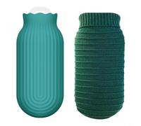 Risveglio Borsa dell'acqua calda in silicone adatta al microonde, 550 ml, cuscino riscaldante riutilizzabile con copertura lavorata a maglia, terapia a freddo (verde)