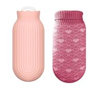 Risveglio Borsa dell'acqua calda in silicone adatta al microonde, 550 ml, cuscino riscaldante riutilizzabile con copertura lavorata a maglia, terapia a freddo (rosa)