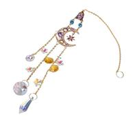 Risveglio Carillon a vento da appendere al quarzo bianco con luna, 40 cm | Scacciaspiriti con stelle e luna, 40 cm, in quarzo bianco, decorazione per feste all'aperto