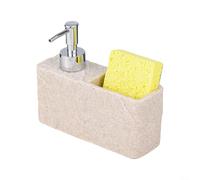 Risveglio Dispenser di sapone in resina da 250 ml con supporto per spugna, bottiglia stabile a pompa manuale per bagno e lavello della cucina, design beige pulito (beige)