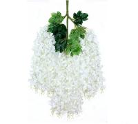 Risveglio Ghirlanda di glicine artificiale in seta con steli in plastica per elegante decorazione da soffitto o parete, circa 110 cm, fiori da appendere (bianco)