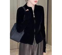 Risveglio Giacca a maniche lunghe da donna nera con zip Regular Fit | Chiusura frontale con zip, maniche lunghe, design regular fit, tinta unita, comfort medio elasticizzato