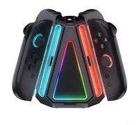 Risveglio Interruttore di ricarica rapida 2, 4 slot per caricabatterie per controller Joy-Con, luce di stato a LED, per configurazione di gioco compatta in ABS (arancione/blu)
