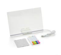 Risveglio Lavagna colorata a LED per appunti con supporto, blocco da disegno riutilizzabile cancellabile a secco, per casa e ufficio, set completo con 7 penne e panno, 31 x 21 x 3 cm
