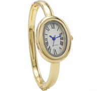 Risveglio Orologio da donna al quarzo dorato con quadrante ovale per numeri | Ovale per quadrante, per numeri romani, finitura color oro, precisione al quarzo, cinturino in lega leggera