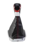 Risveglio Pomello del cambio manuale in pelle nera con base di staffa per 6C 6R 2011-2019, per copertura del cambio con cuciture rosse per berlina Hatchback