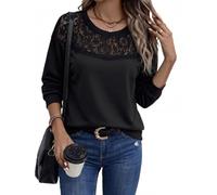 Risveglio Pullover casual da donna con dettagli in pizzo autunno signore | Design unico in pizzo, maniche lunghe, motivo a tinta unita, vestibilità regolare, essenziale per autunno e inverno