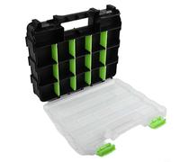 Risveglio Scatola organizer per attrezzi trasparente a doppia faccia, 34 scomparti regolabili con divisori rimovibili, custodia in PP per parti hardware viti, dadi, design con manico portatile