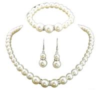 Risveglio Set da donna in lega elettrolitica con collana di perle e | Eleganti perle d'imitazione, look sofisticato, collana abbinata, bracciale, orecchini, design senza tempo