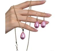 Risveglio Set di collana e orecchini pendenti con perle eleganti da donna | Perle finte lucenti, a forma di cuore retrò, design a goccia, elegante set girocollo, opzioni rosa e blu