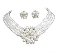 Risveglio Set di gioielli da sposa per le donne della sposa | Perle di vetro, accenti di strass, motivo floreale, eleganza senza tempo, abbigliamento formale da sposa