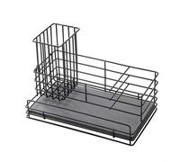 Risveglio Supporto per spugna nera per lavello da cucina con vassoio in pietra diatomite, organizer in acciaio al carbonio, organizer per spugne, spazzole, detergente, ad asciugatura rapida, assorbe