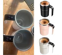 Risveglio Tazza da caffè automatica con coperchio, ricaricabile con display della temperatura, per tazza da viaggio in acciaio inox (380 ml nero)