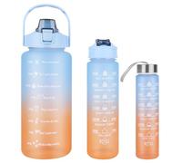 RISVOWO Borraccia Motivazionale, 2L+750ML+300ML Borraccia Sportiva, 3 IN 1 Water Bottle Senza-BPA, Borraccia a Prova di Perdite con Cannuccia per Palestra, Scuola, Yoga