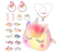 RISVOWO Girls Princess Borse, Borsetta Bambina Accessori, Principessa Collane Braccialetti Orecchini Squillare Forcine Set Gioielli Bambina, Unicorno Regalo Bambina 2 3 4 5 6 Anni