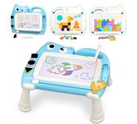 Riswistoy Lavagnetta Cancellabile Bambini, Lavagna Magnetica 3 in 1 per con Puzzle, Ideale per Gioco Creativo a Casa e Scuola, Lavagnetta Bambini per Disegnare e Imparare(Blu)