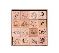 RISYPISY 16 timbri in legno vintage con tema universo e galassia per scrapbooking, artigianato, diario e biglietti