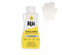 Rit Dye - Tintura liquida per tessuti, per artigianato, abbigliamento e decorazioni, bottiglia da 236 ml, colore: giallo limone (guanti inclusi)