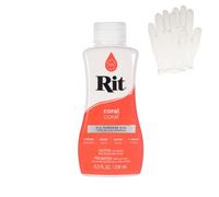 Rit Dye - Tintura liquida per tessuti, per artigianato, abbigliamento e decorazioni, bottiglia da 236 ml, colore: corallo (guanti inclusi)