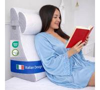 Ritalia Cuscino a Cuneo 60x60x30 Ergonomico, Cuscino da Lettura per Letto | Schienale per leggere, guardare la TV o riposare rialzato, profilo curvo, rullo collo estraibile, memory foam al gel