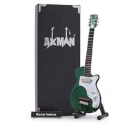 Ritchie Valens Harmony H44 - Chitarra Stratotone verde in miniatura, regalo musicale, scala 1/4 ornamentale fatta a mano, include una scatola espositiva, targhetta per il nome e supporto per chitarra