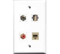 RiteAV 1 porta RCA rosso e 1 porta cavo coassiale TV- tipo F e 1 porta USB A-A e 1 porta telefono RJ11 RJ12 beige piastra da parete