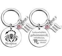 RiTeDei Zodiac, portachiavi con segno zodiacale, regalo per uomini, donne, compleanno, laurea, anniversario, Natale, giorno del Ringraziamento, Halloween, Scorpione, 30 mm
