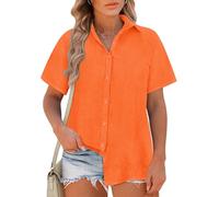 RITERA Camicetta estiva da donna, taglie forti, con bottoni, con risvolto, a maniche corte, casual, con colletto, estiva, leggera, XL-5XL, B01-arancione, XX-Large Più