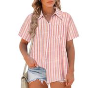 RITERA Camicetta estiva da donna, taglie forti, con bottoni, con risvolto, a maniche corte, casual, con colletto, estiva, leggera, XL-5XL, B01-arancione Viola, XX-Large Più