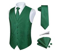 Rithern Gilet da abito uomo Elegante Paisley Verde Panciotto Uomo Jacquard Cravatta Fazzoletto Set con Gemelli e Fermacravatta Gilet Per Nozze Festa Gilet L