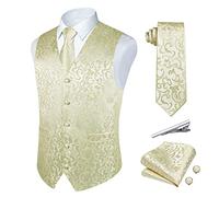 Rithern Gilet Uomo Elegante Paisley Floreale Beide Nozze Panciotto Uomo Jacquard Cravatta Fazzoletto Set con Gemelli e Fermacravatta Gilet da Abito Per Festa Gilet M