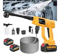 RITHRY Rondella ad alta pressione, 120 bar, pistola portatile ad alta pressione con ugello multifunzione 6 in 1, 2 batterie da 3,0 Ah, idropulitrice portatile ad alta pressione autolavaggio giardino