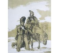 Ritirata da Mosca 1812. Soldati francesi uno cieco e a cavallo l'altro mancano un braccio e guidano il cavallo barcollante attraverso condizioni atroci sulla via del ritorno in Francia dopo la