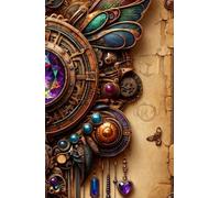 Rito Intricate Steampunk Mechanical Butterfly Gemstone Artwork on Vintage Parchment Notebook 240 lined pages Hard Cove: Rito