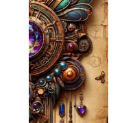 Rito Intricate Steampunk Mechanical Butterfly Gemstone Artwork on Vintage Parchment Notebook 240 Pages Squared, Paperback: Rito