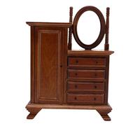RiToEasysports 1:12 Tavolo da vanità della Casa delle Bambole, Tavolo da Todula di Bamboli in Miniatura Vanity in Legno con Porta Aperta a Specchio 4 Cassetti per la Decorazione della Camera