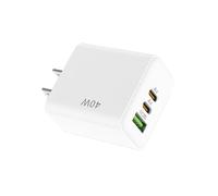 RiToEasysports Caricabatterie USB C, Caricabatterie da Parete GaN USB C 40 W con 2 Porte di Tipo e 1 Porta A, Blocco di Ricarica Veloce ABS per Casa, Ufficio, Viaggi, Telefono, Tablet, Laptop (WHITE)