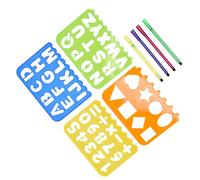 RiToEasysports Kit Stencil Disegno Bambini Lettere Numeri Forme | Set di Righelli Sagoma in ABS con Penne Colorate, Carta Bianca, Strumento per Ricalco per Scuola a Casa, Apprendimento