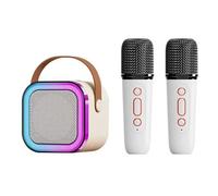 RiToEasysports Mini Macchina per Karaoke con Microfono Wireless Ed Effetti di Luce per Feste in Casa e attività All'aperto Karaoke Portatile (Bianco con 2 microfoni)