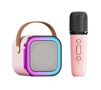 RiToEasysports Mini Macchina per Karaoke con Microfono Wireless Ed Effetti di Luce per Feste in Casa e attività All'aperto Karaoke Portatile (Rosa con 1 microfono)