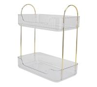 RiToEasysports Organizzatore per Scaffali per Trucchi a 2 Livelli Design Elegante e Leggero di Lusso per Spazio di vanità Ferro di Grande capacità Altezza 33 Cm (Bianco trasparente)