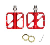 RiToEasysports Pedali in Lega di Alluminio per Bici, 3 Cuscinetti con 10 Perni Antiscivolo per Mountain Road Bike (rosso)